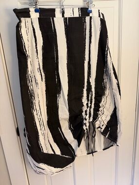 Black & White Striped Ruched Skirt